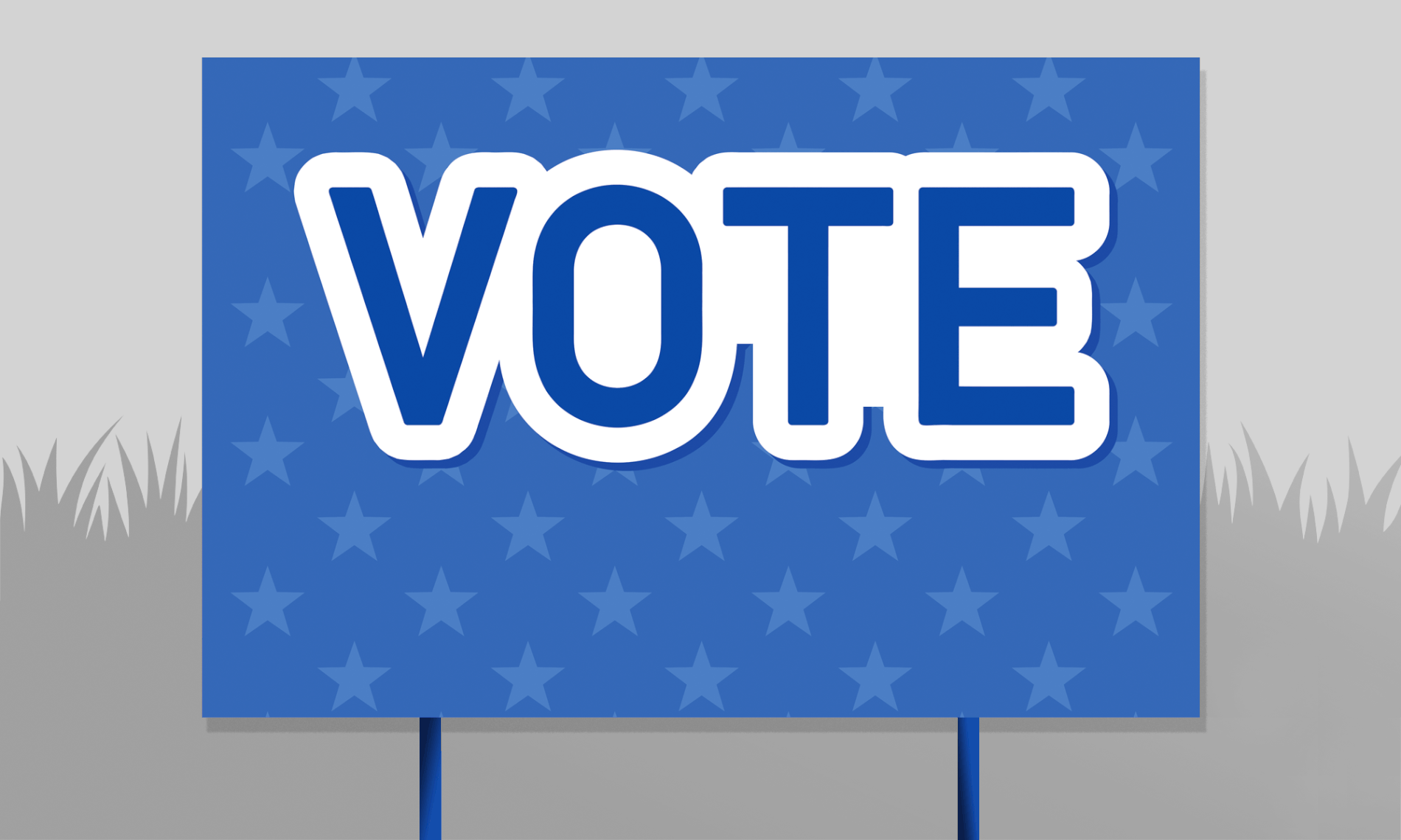 GIF of animated lawn sign that says "vote" in blue with red arrows moving toward the right side of the screen to illustrate the concept of voter turnout.